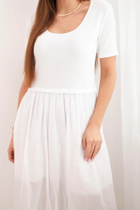 Sukienka damska bawełniana midi z krótkim rękawem i rozkloszowanym dołem biała