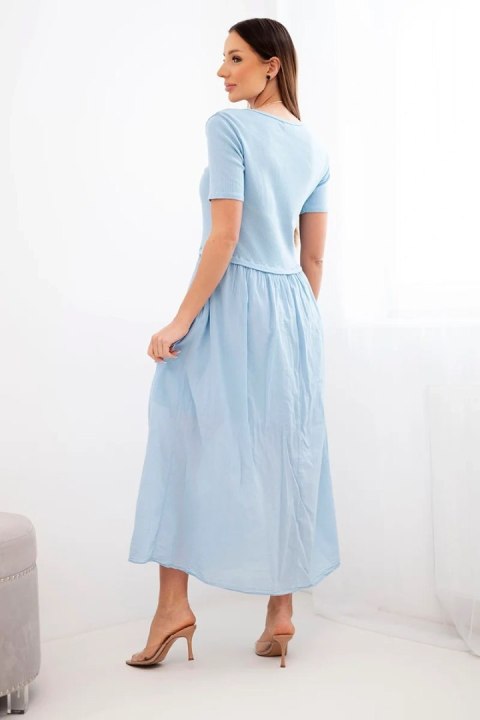 Sukienka damska bawełniana midi z krótkim rękawem i rozkloszowanym dołem niebieska