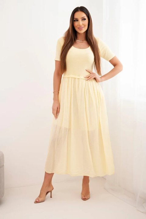 Sukienka damska bawełniana midi z krótkim rękawem i rozkloszowanym dołem żółta