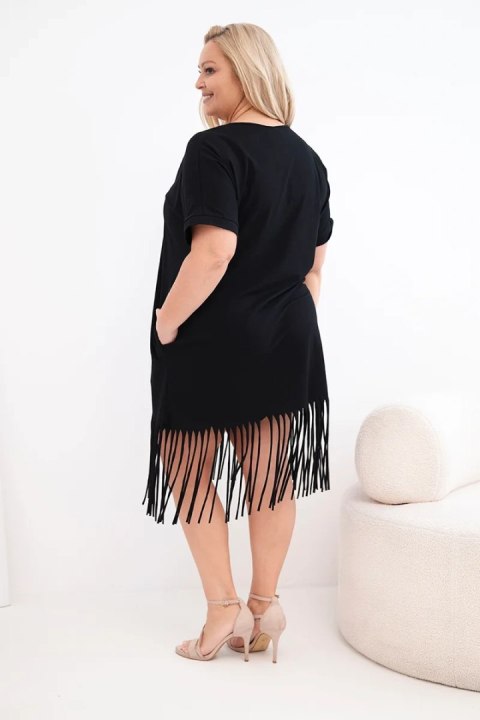 Sukienka damska bawełniana z dekoltem V i frędzlami na dole czarna