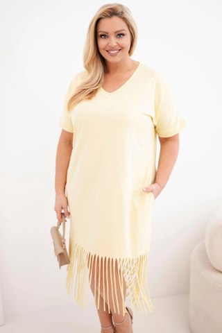 Sukienka damska bawełniana z dekoltem V i frędzlami na dole żółta