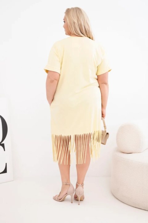 Sukienka damska bawełniana z dekoltem V i frędzlami na dole żółta