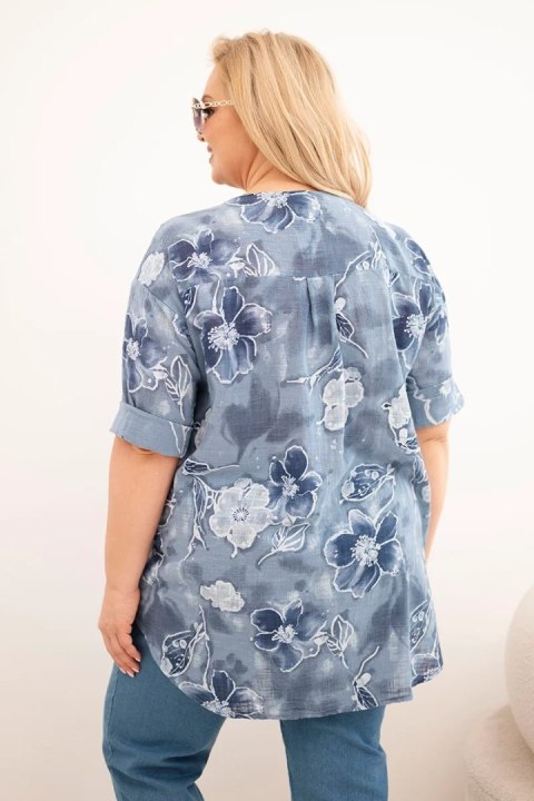 Bluzka damska bawełniana Plus Size w kwiatowy wzór jeansowa