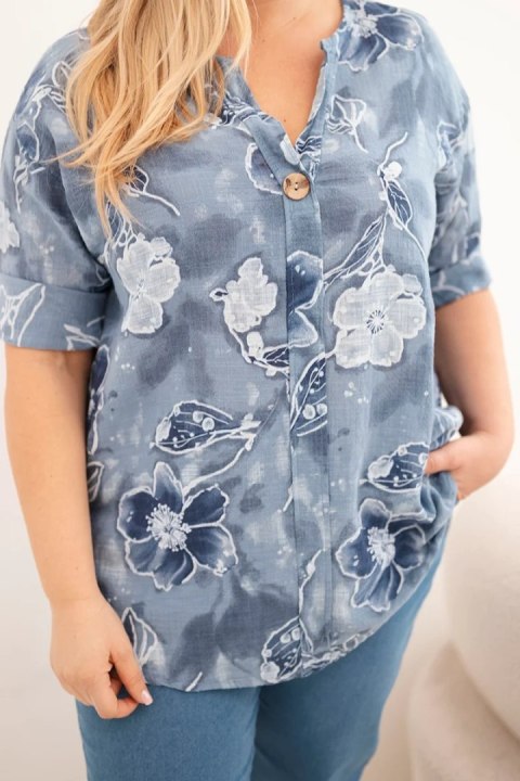 Bluzka damska bawełniana Plus Size w kwiatowy wzór jeansowa