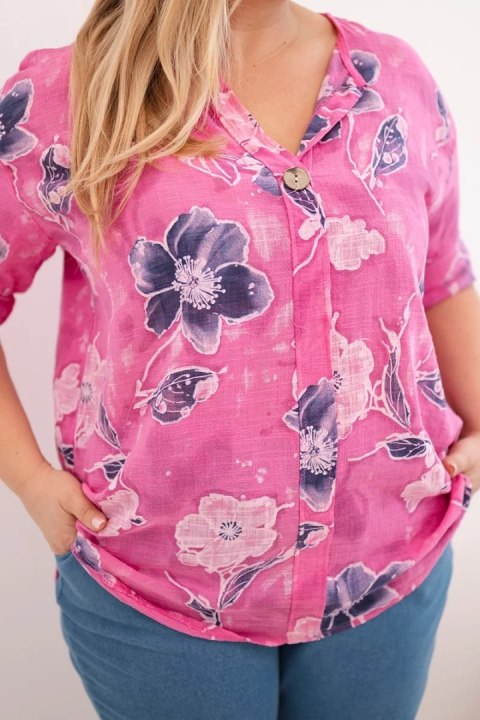 Bluzka damska bawełniana Plus Size w kwiatowy wzór różowa