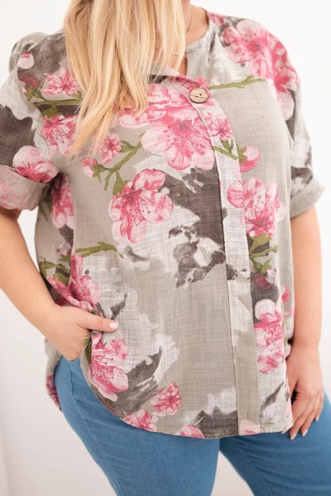 Bluzka damska bawełniana Plus Size z dekoltem V w kwiatowy wzór fango