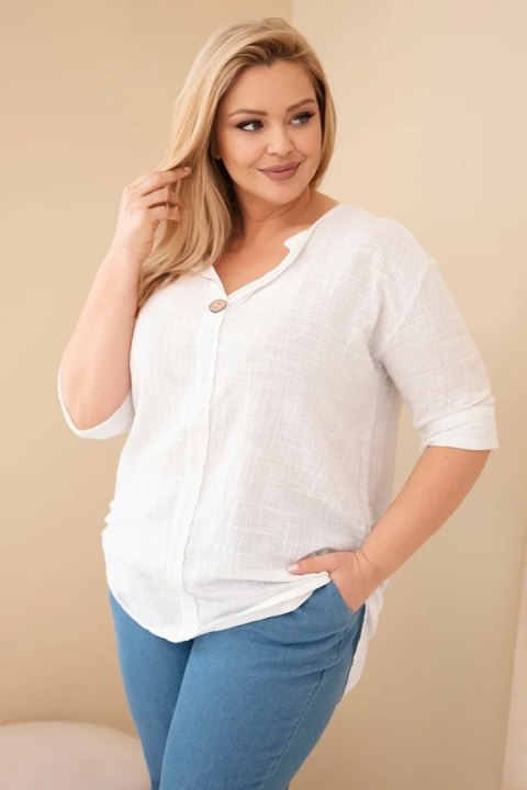 Bluzka damska bawełniana Plus Size z dekoltem na guziki biała