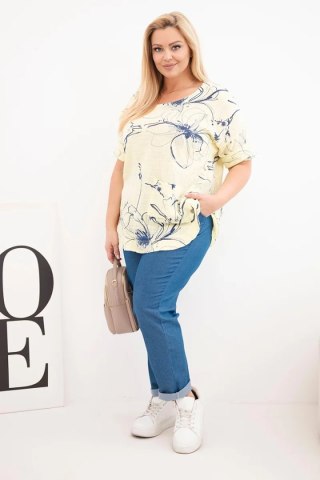 Bluzka damska bawełniana Plus Size z krótkim rękawem i kieszenią żółta