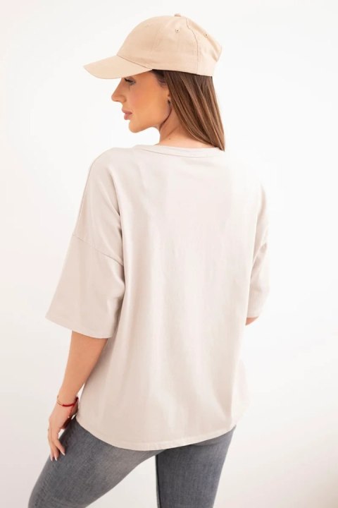 Bluzka damska bawełniana oversize z kwiatowym nadrukiem beżowa