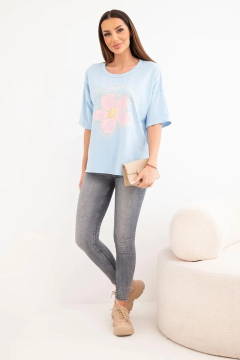 Bluzka damska bawełniana oversize z kwiatowym nadrukiem niebieska