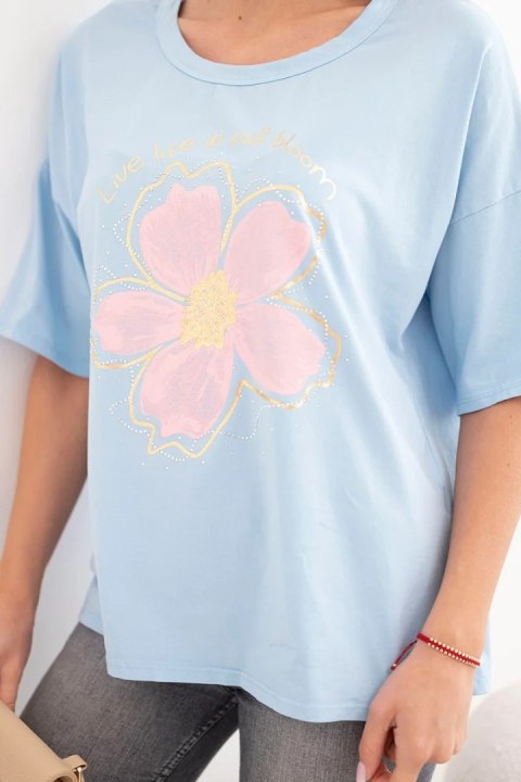Bluzka damska bawełniana oversize z kwiatowym nadrukiem niebieska