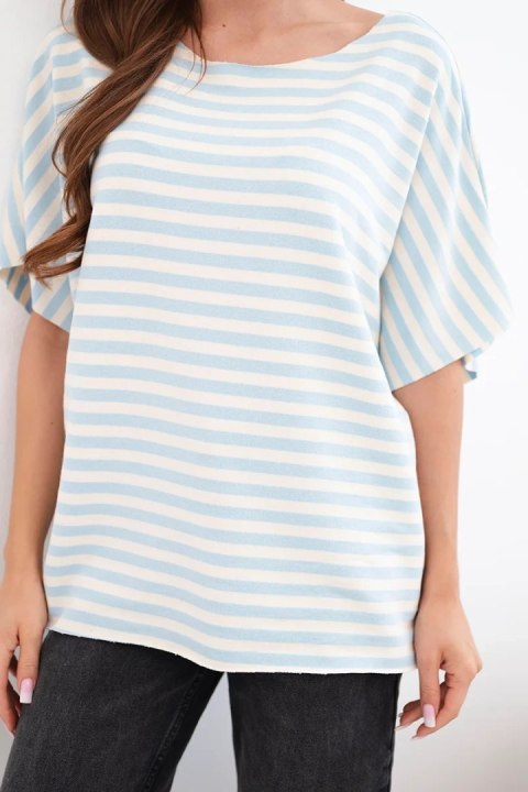 Bluzka damska bawełniana w paski z krótkim rękawem niebieska