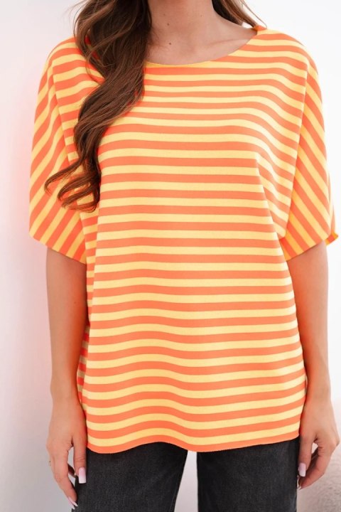 Bluzka damska bawełniana w paski z krótkim rękawem pomarańczowa