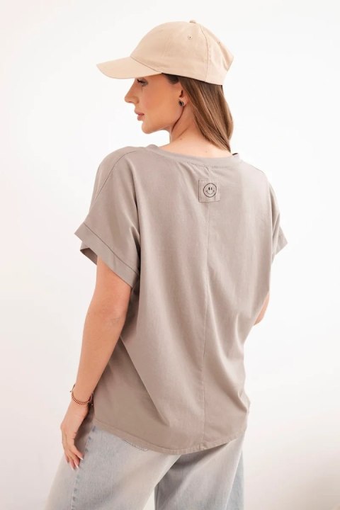 Bluzka damska bawełniana z dekoltem V i krótkim rękawem fango