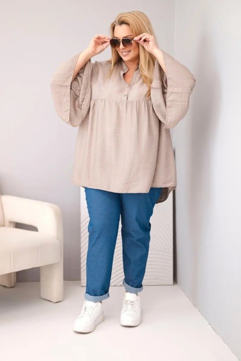 Bluzka damska wiskozowa Plus Size z falbaniastym rękawem i dekoltem V fango