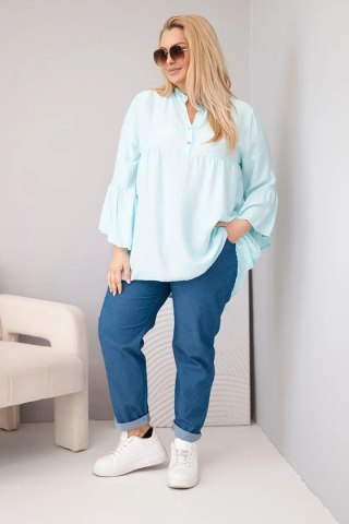 Bluzka damska wiskozowa Plus Size z falbaniastym rękawem i dekoltem V miętowa