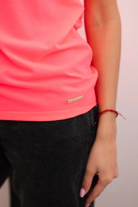 Bluzka damska z krótkim rękawem basic różowy neon