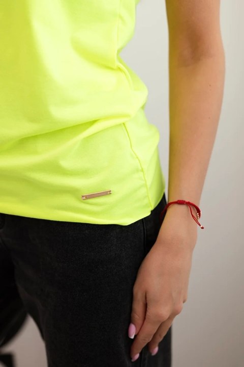 Bluzka damska z krótkim rękawem basic żółty neon