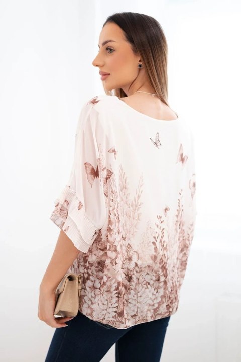 Bluzka damska z plisowanym rękawem i nadrukiem fango