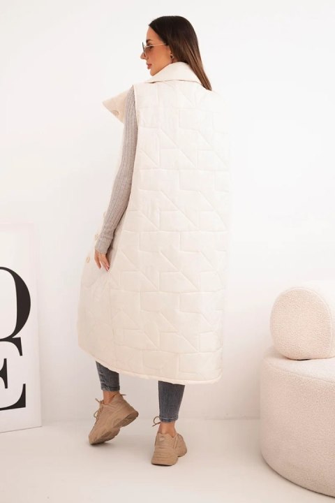 Kamizelka damska pikowana długa z kieszeniami i stójką jasno beżowa