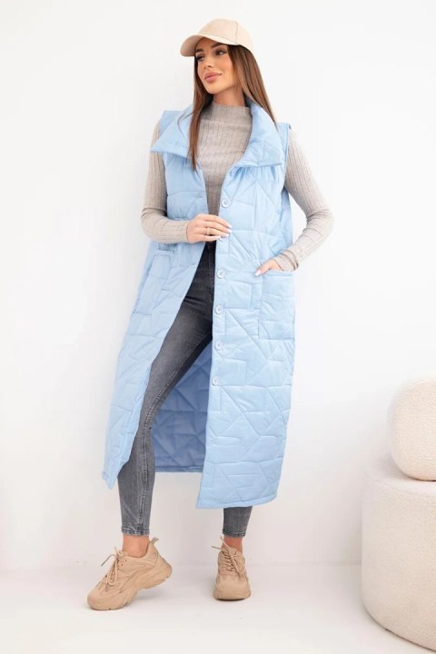 Kamizelka damska pikowana długa z kieszeniami i stójką niebieska