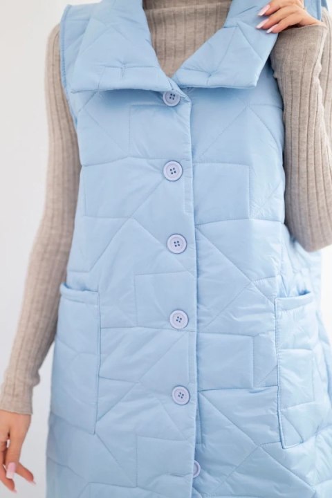 Kamizelka damska pikowana długa z kieszeniami i stójką niebieska