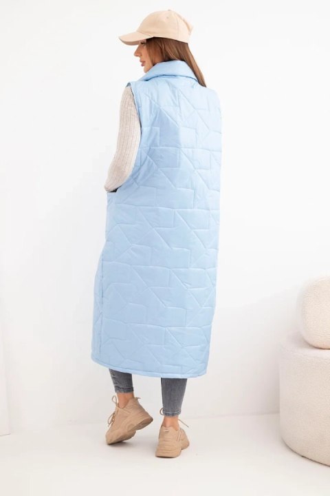 Kamizelka damska pikowana długa z kieszeniami i stójką niebieska