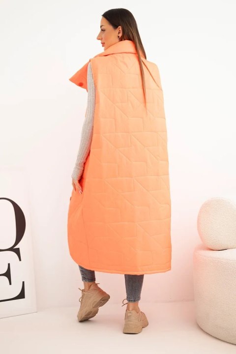 Kamizelka damska pikowana długa z kieszeniami i stójką pomarańczowy neon