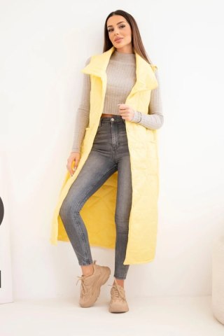 Kamizelka damska pikowana długa z kieszeniami i stójką żółta