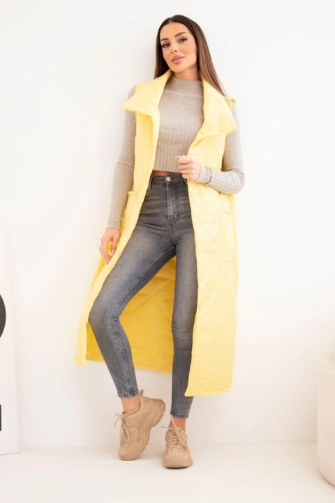 Kamizelka damska pikowana długa z kieszeniami i stójką żółta