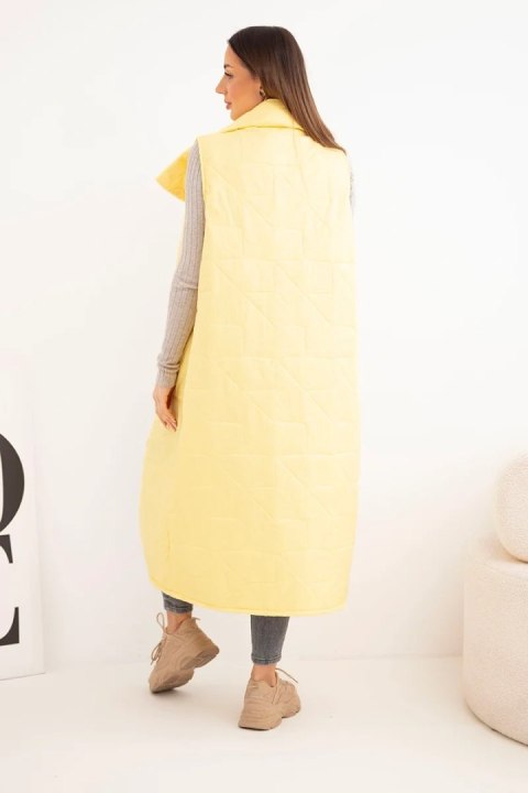 Kamizelka damska pikowana długa z kieszeniami i stójką żółta