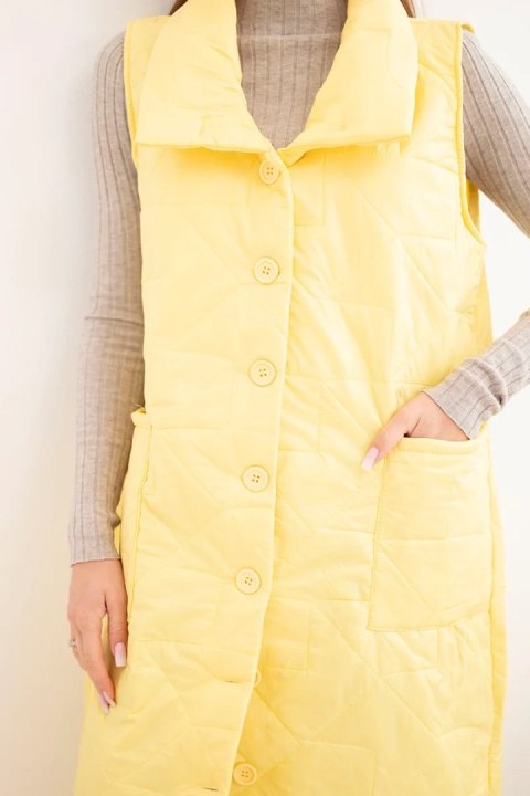 Kamizelka damska pikowana długa z kieszeniami i stójką żółta