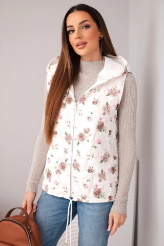 Kamizelka damska pikowana w kwiaty z kapturem fango