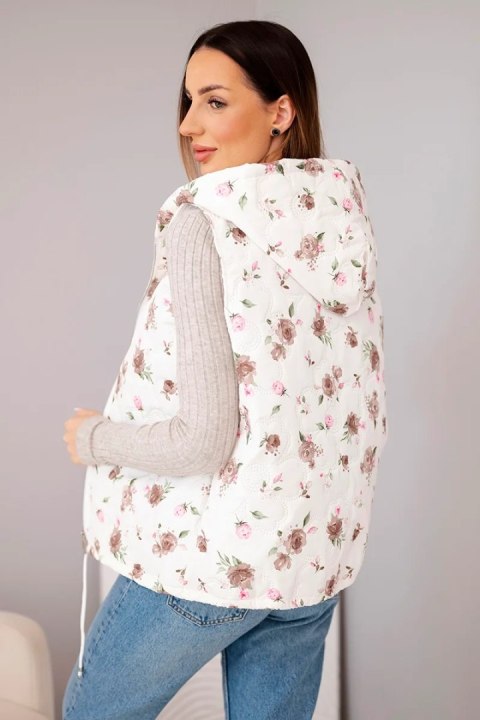 Kamizelka damska pikowana w kwiaty z kapturem fango