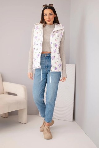 Kamizelka damska pikowana w kwiaty z kapturem fioletowa