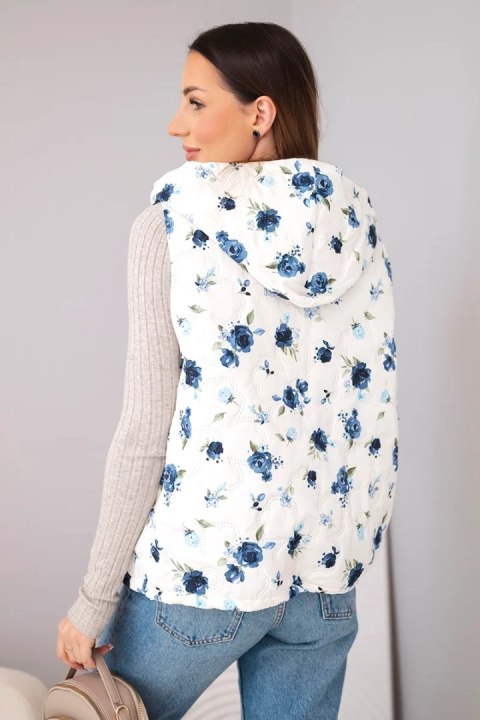 Kamizelka damska pikowana w kwiaty z kapturem granatowa