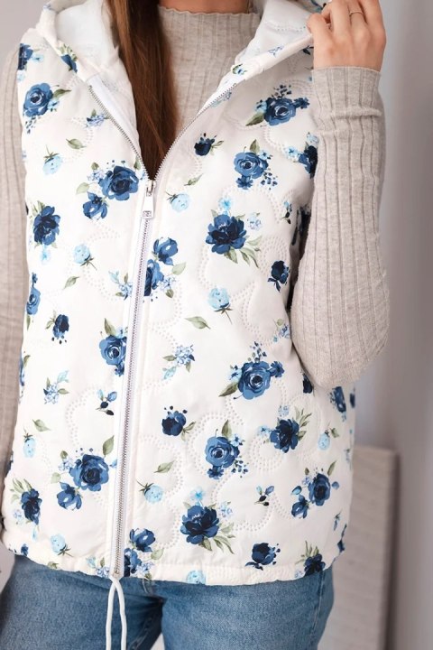 Kamizelka damska pikowana w kwiaty z kapturem granatowa