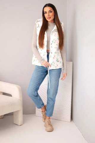 Kamizelka damska pikowana w kwiaty z kapturem miętowa