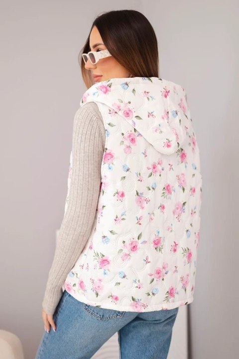 Kamizelka damska pikowana w kwiaty z kapturem różowa