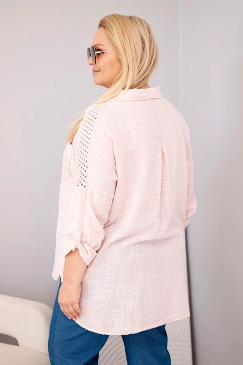 Koszula damska wiskozowa Plus Size z kołnierzykiem i koronkową wstawką ciemny pudrowy róż