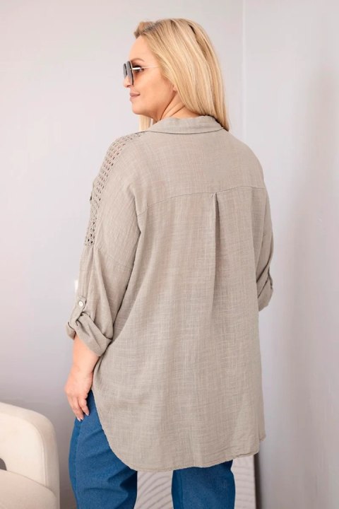 Koszula damska wiskozowa Plus Size z kołnierzykiem i koronkową wstawką fango