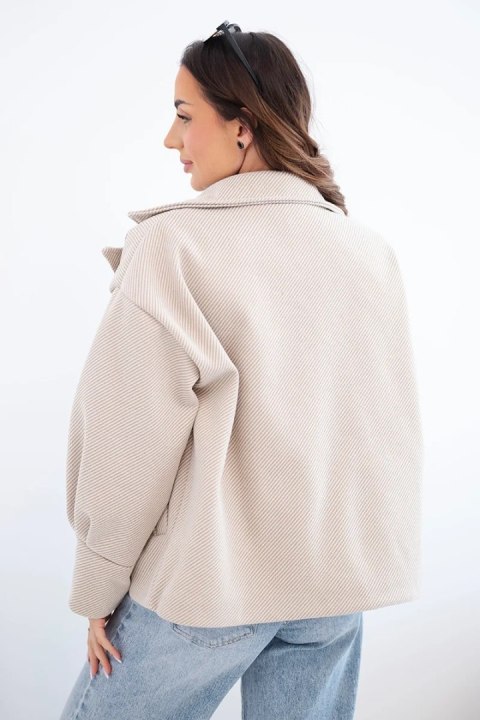 Kurtka damska krótka dwurzędowa z kołnierzem beżowa