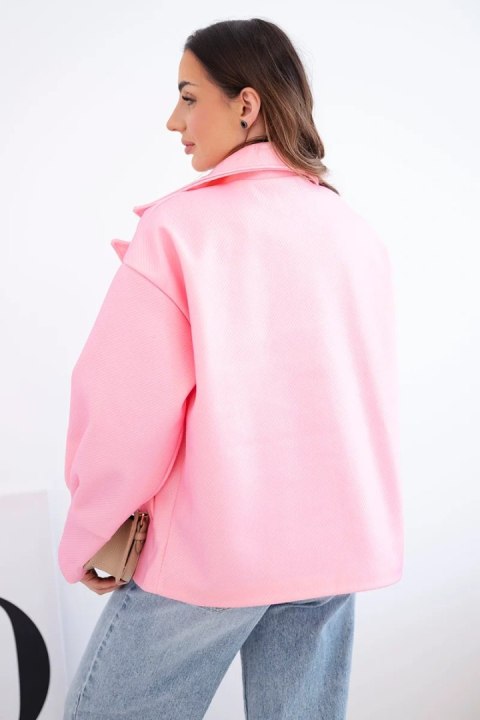 Kurtka damska krótka dwurzędowa z kołnierzem cukierkowy róż