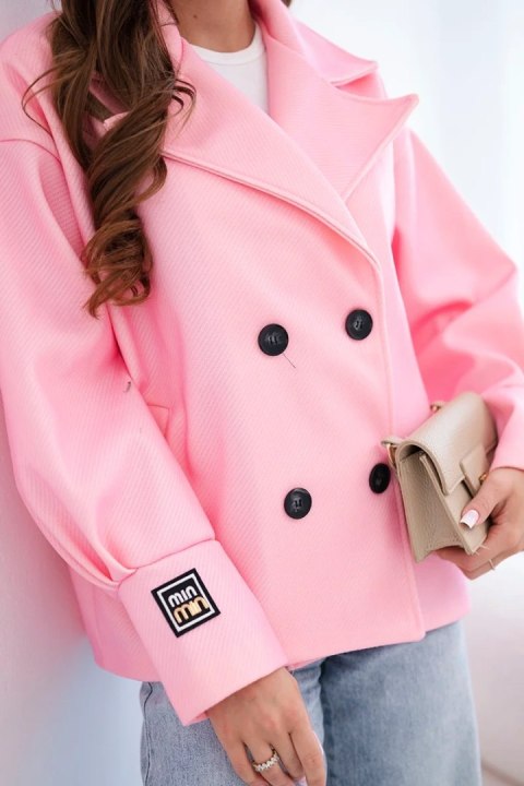 Kurtka damska krótka dwurzędowa z kołnierzem cukierkowy róż