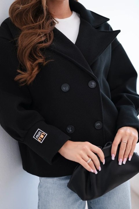 Kurtka damska krótka dwurzędowa z kołnierzem czarna