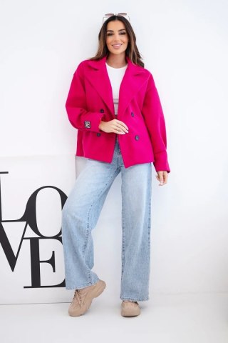 Kurtka damska krótka dwurzędowa z kołnierzem fuksja