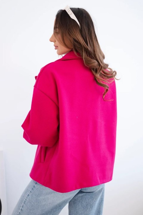 Kurtka damska krótka dwurzędowa z kołnierzem fuksja