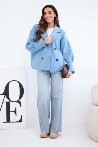 Kurtka damska krótka dwurzędowa z kołnierzem niebieska