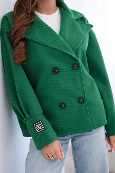 Kurtka damska krótka dwurzędowa z kołnierzem zielona
