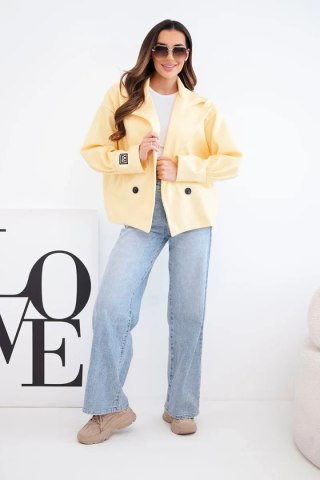 Kurtka damska krótka dwurzędowa z kołnierzem żółta